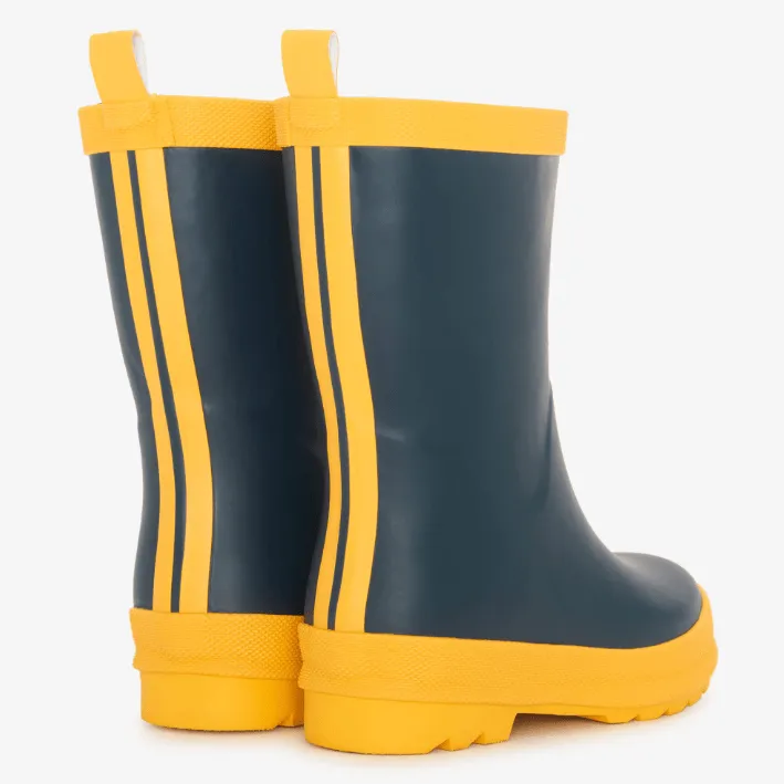 Hatley Kids - Navy & yellow matte rain boots