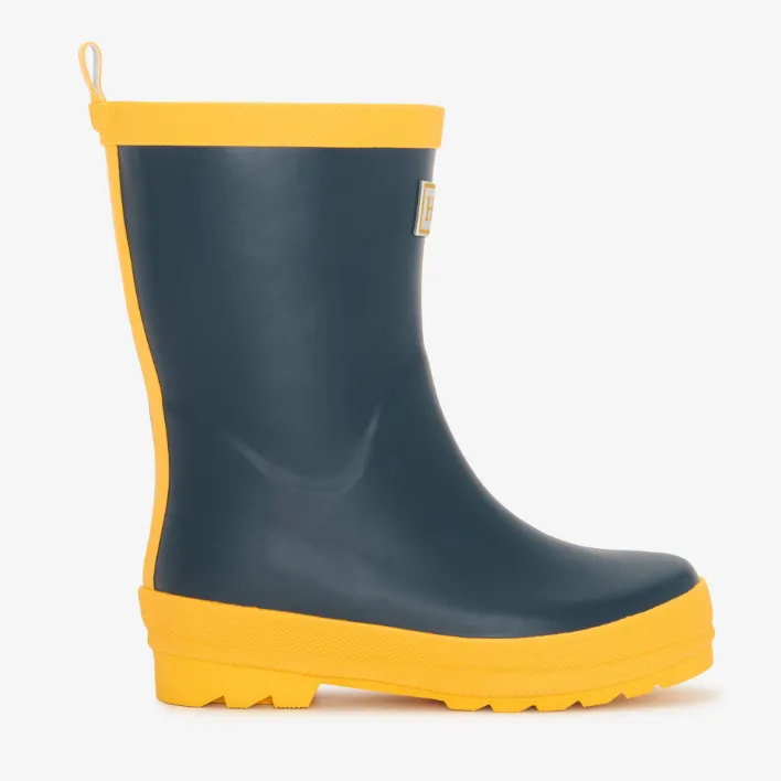 Hatley Kids - Navy & yellow matte rain boots
