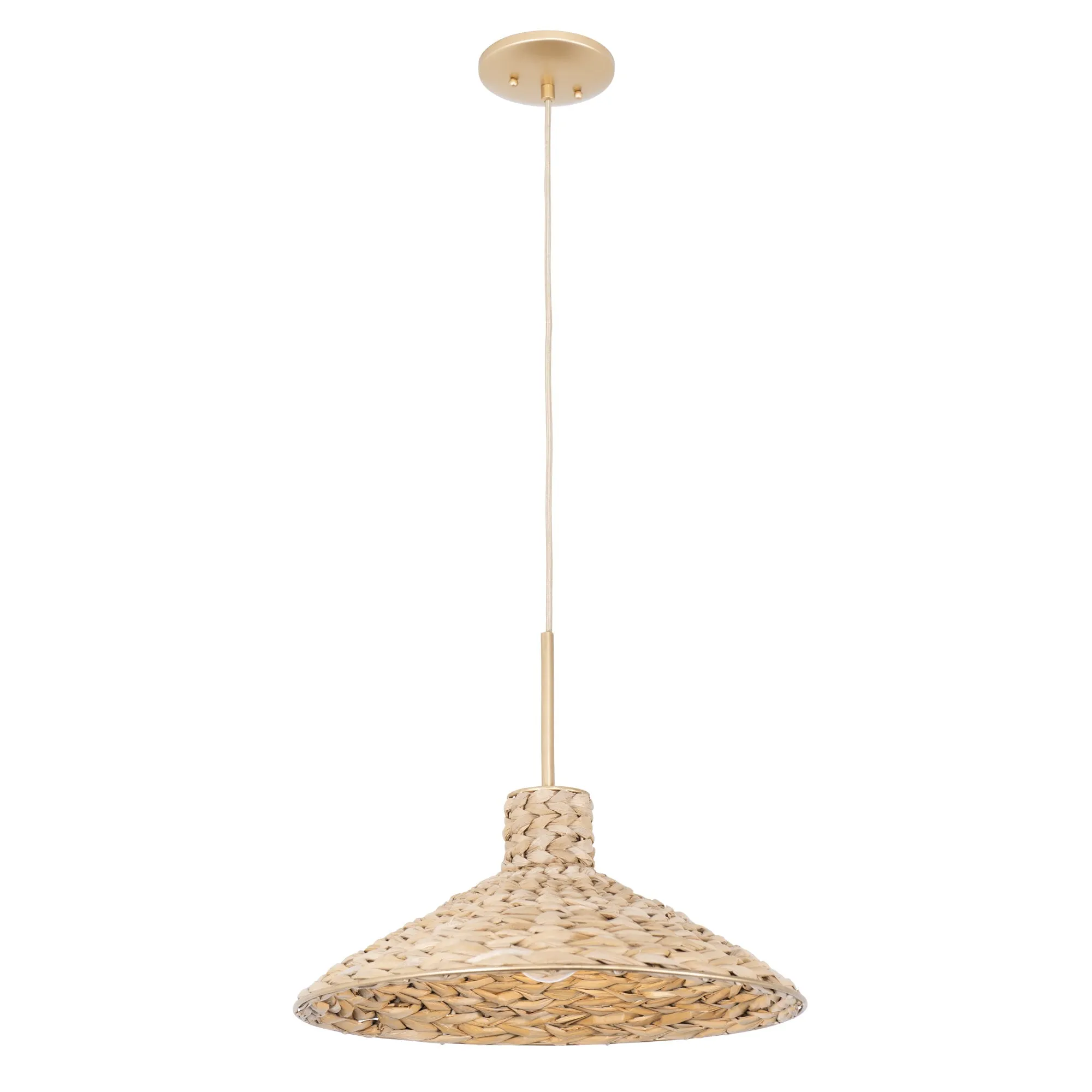 Hilton Head 502P01MFGN 1-Light Medium Pendant Light - French Gold/Natural Seagrass