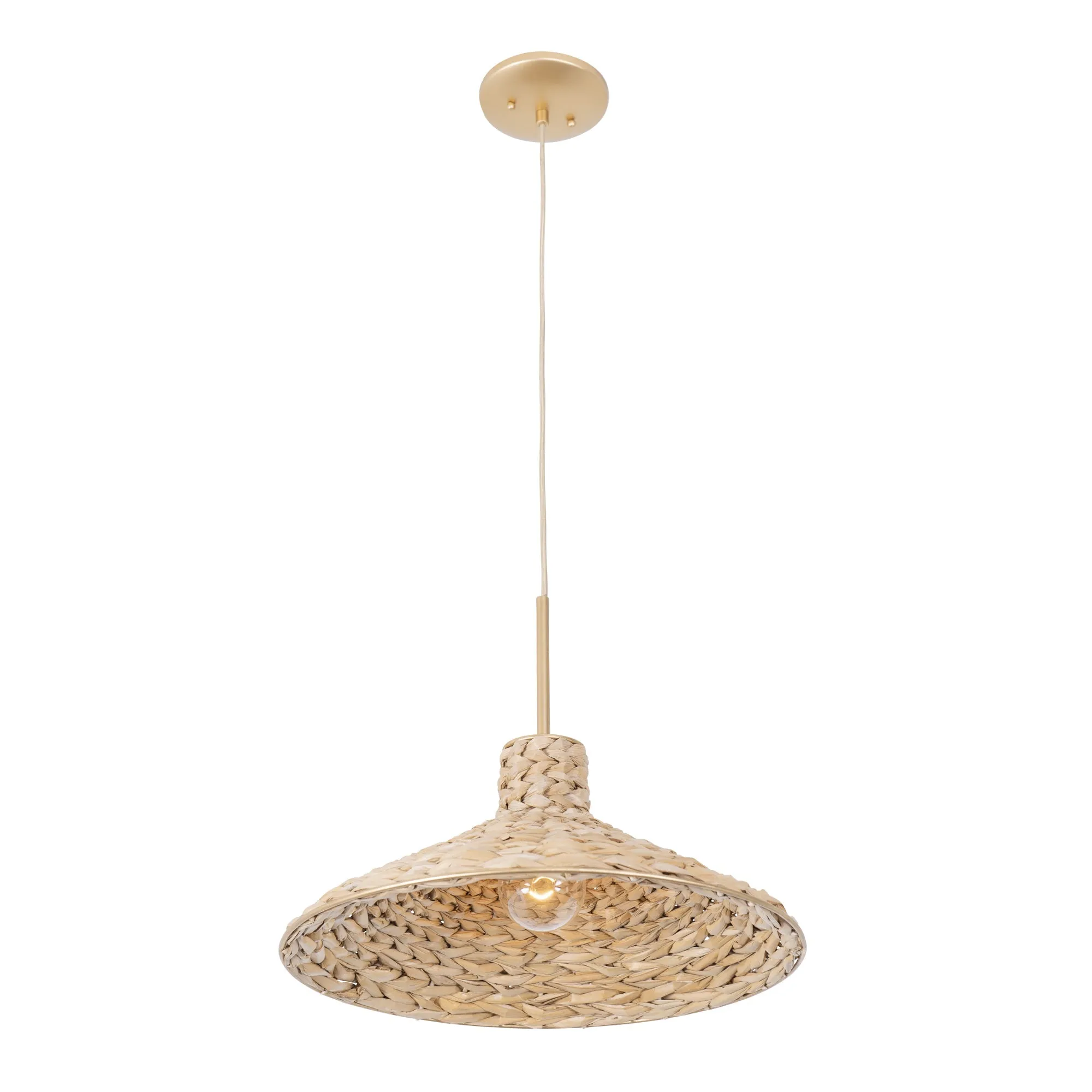 Hilton Head 502P01MFGN 1-Light Medium Pendant Light - French Gold/Natural Seagrass
