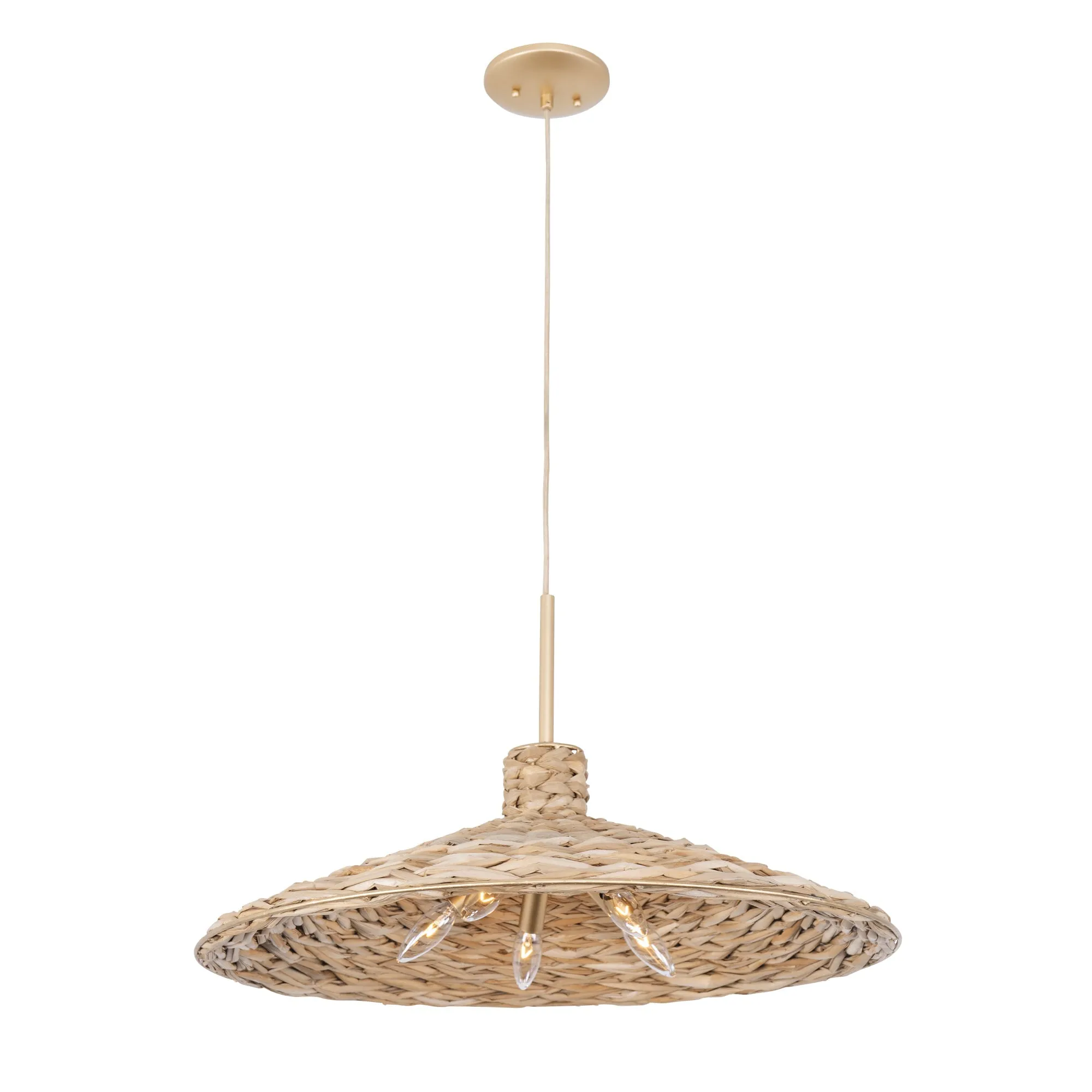 Hilton Head 502P05FGN 5-Light Large Pendant Light - French Gold/Natural Seagrass