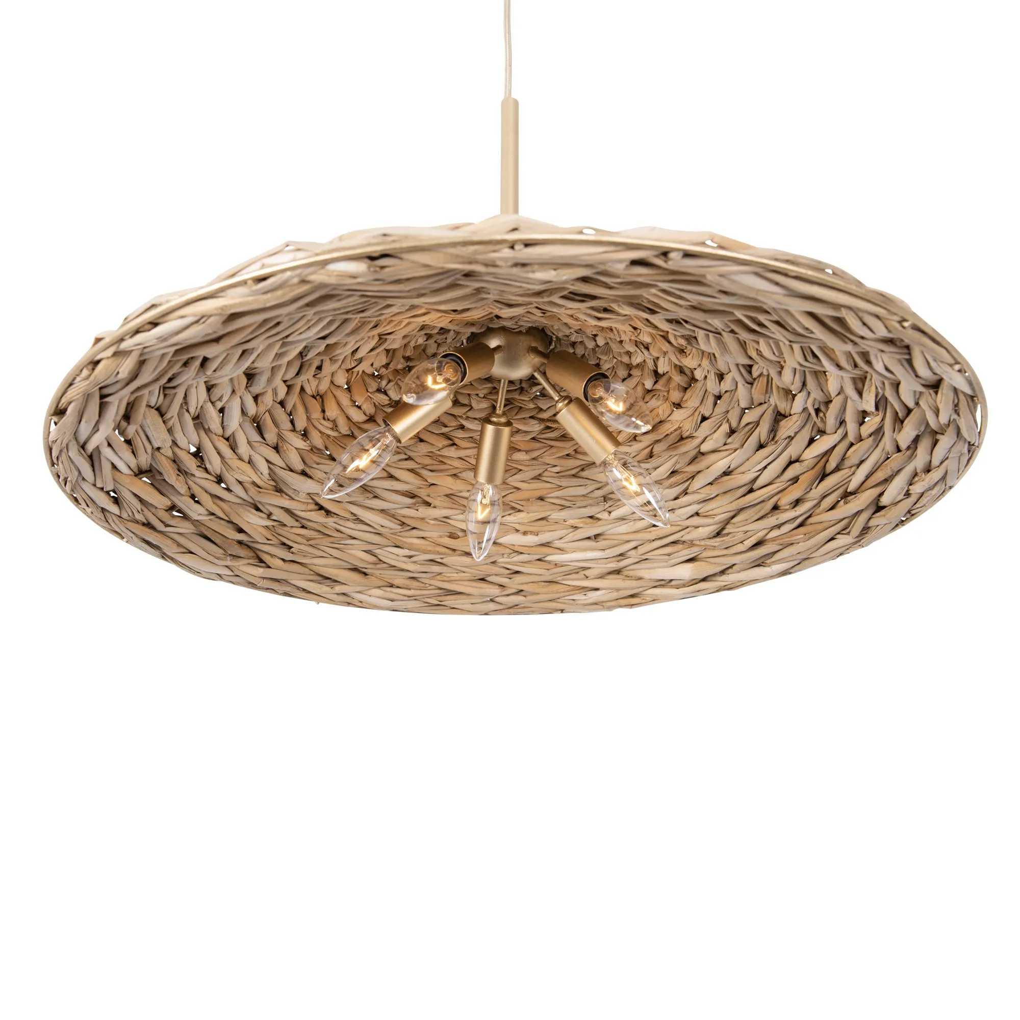 Hilton Head 502P05FGN 5-Light Large Pendant Light - French Gold/Natural Seagrass