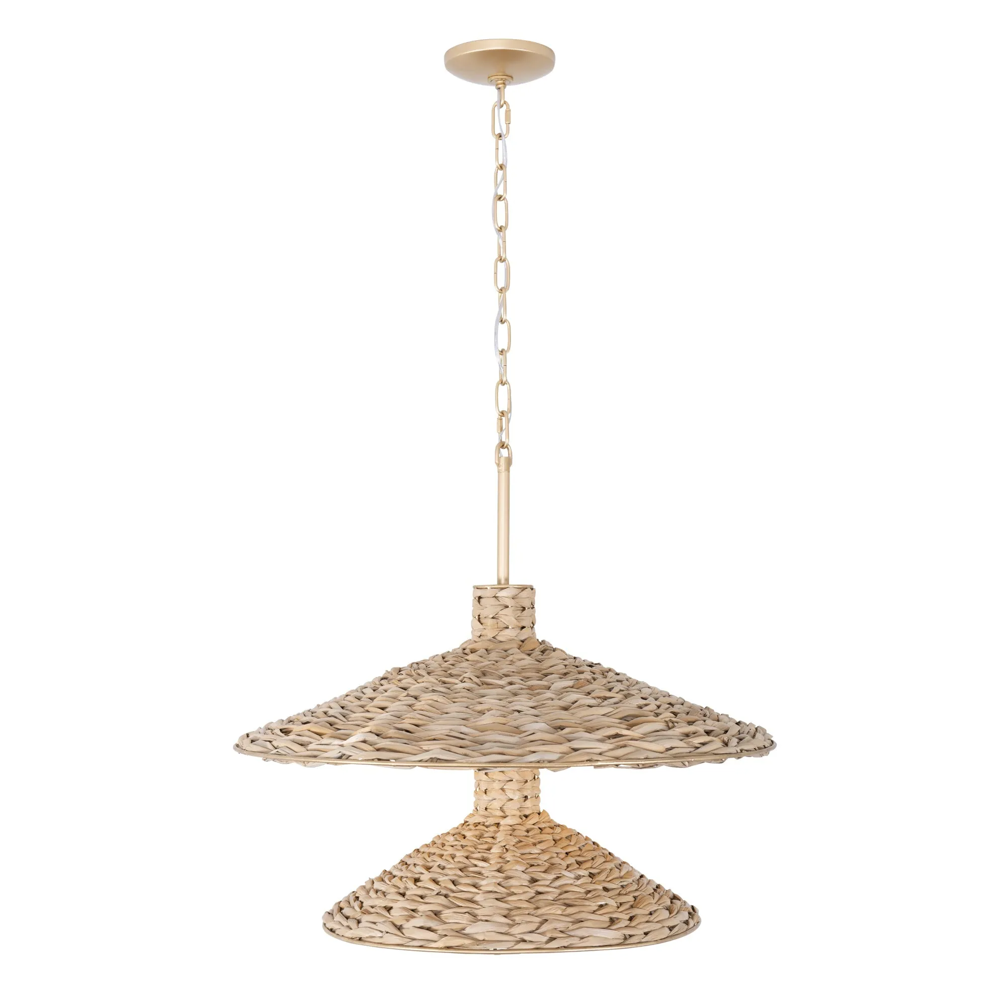 Hilton Head 502P09FGN 9-Light 2-Tier Pendant Light - French Gold/Natural Seagrass