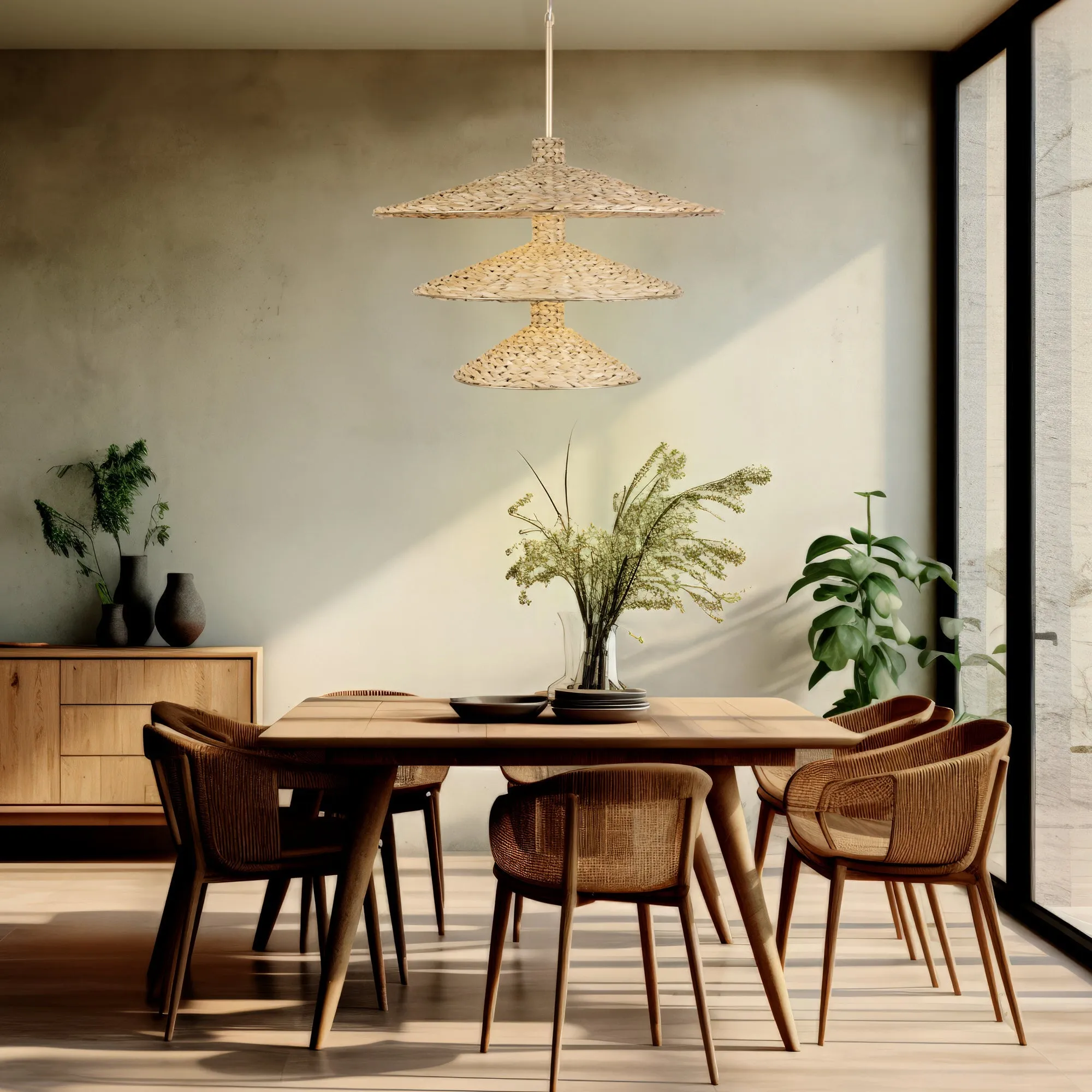 Hilton Head 502P15FGN 15-Light 3-Tier Pendant Light - French Gold/Natural Seagrass