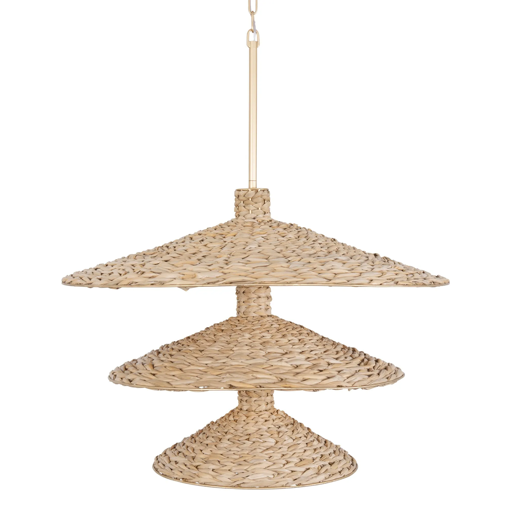Hilton Head 502P15FGN 15-Light 3-Tier Pendant Light - French Gold/Natural Seagrass