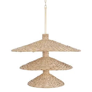 Hilton Head 502P15FGN 15-Light 3-Tier Pendant Light - French Gold/Natural Seagrass