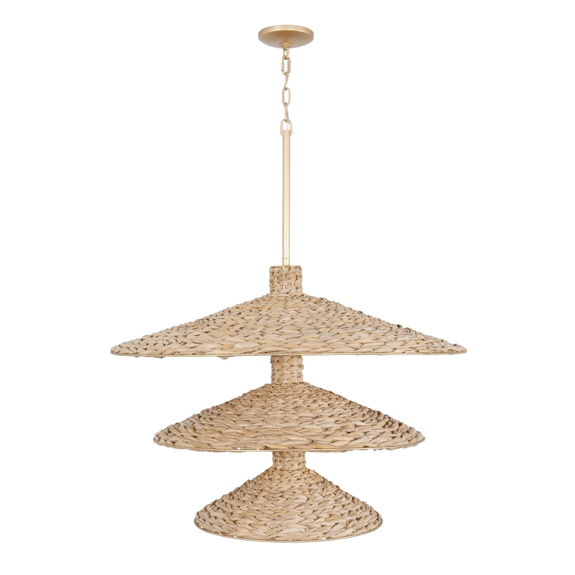 Hilton Head 502P15FGN 15-Light 3-Tier Pendant Light - French Gold/Natural Seagrass