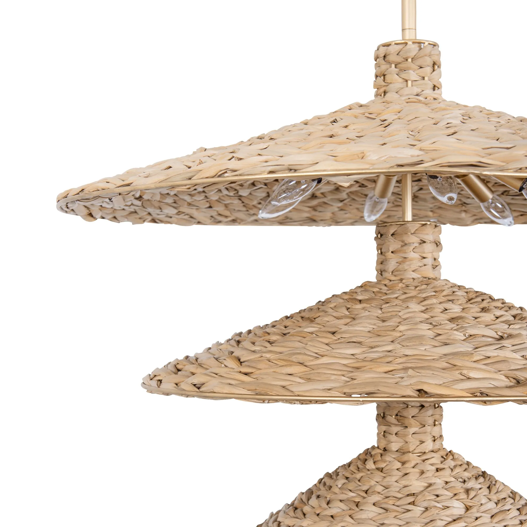 Hilton Head 502P15FGN 15-Light 3-Tier Pendant Light - French Gold/Natural Seagrass