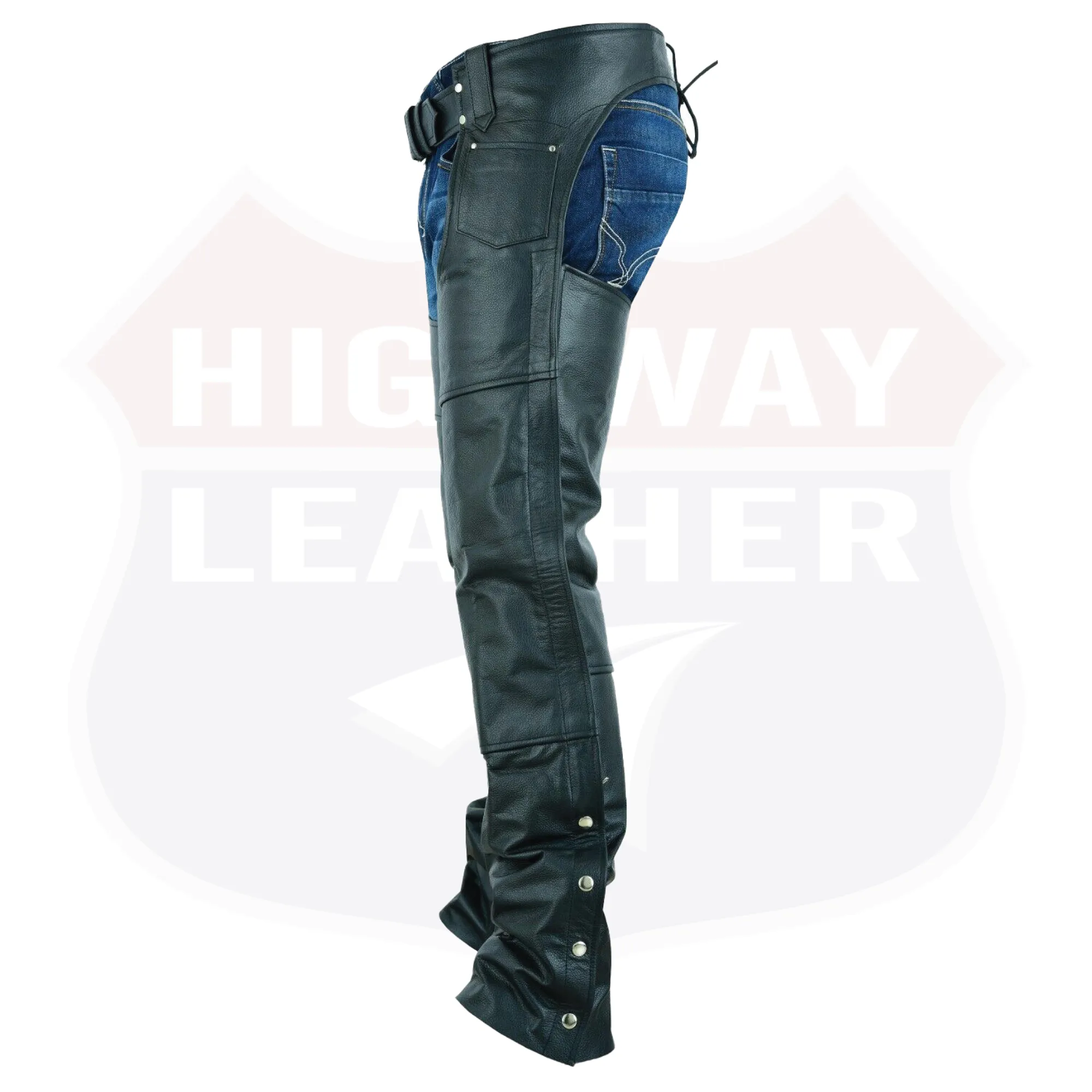 HL12800TALL - Tall Black Plain leather chap - Longer length - 4 inch extra long.