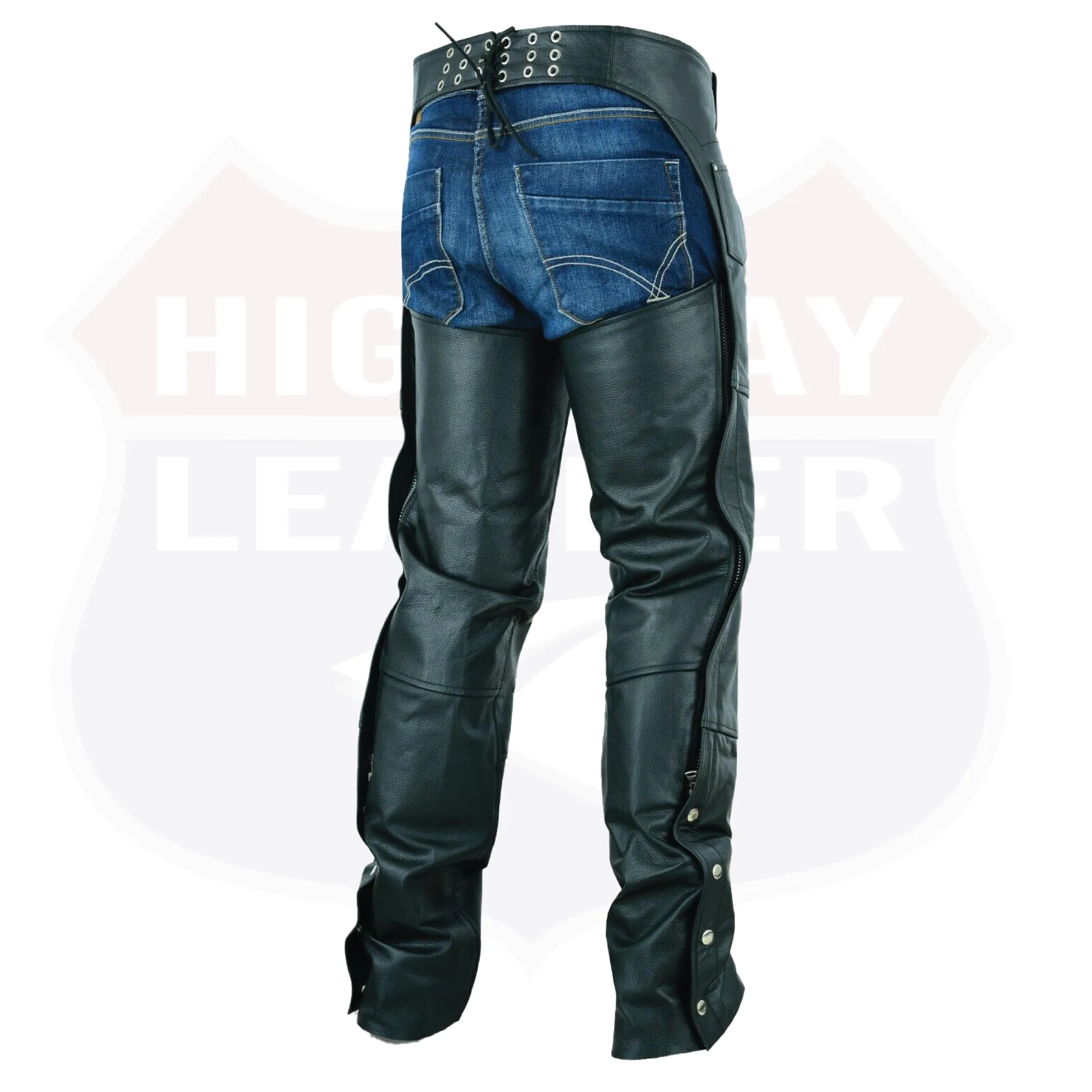 HL12800TALL - Tall Black Plain leather chap - Longer length - 4 inch extra long.