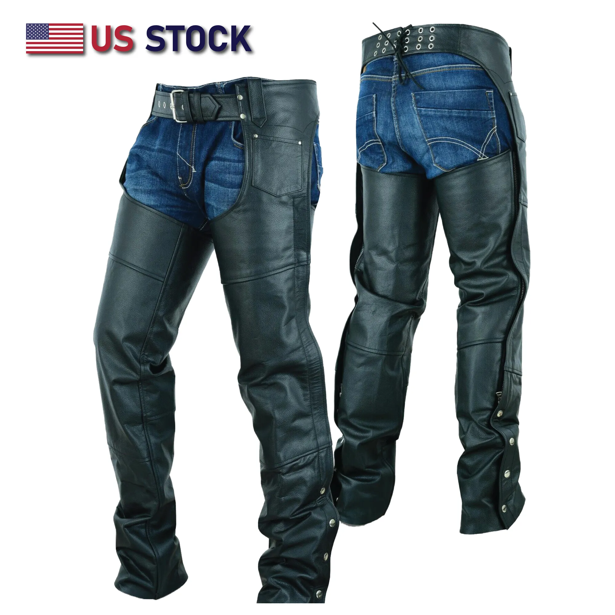 HL12800TALL - Tall Black Plain leather chap - Longer length - 4 inch extra long.