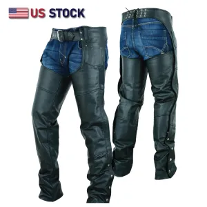 HL12800TALL - Tall Black Plain leather chap - Longer length - 4 inch extra long.
