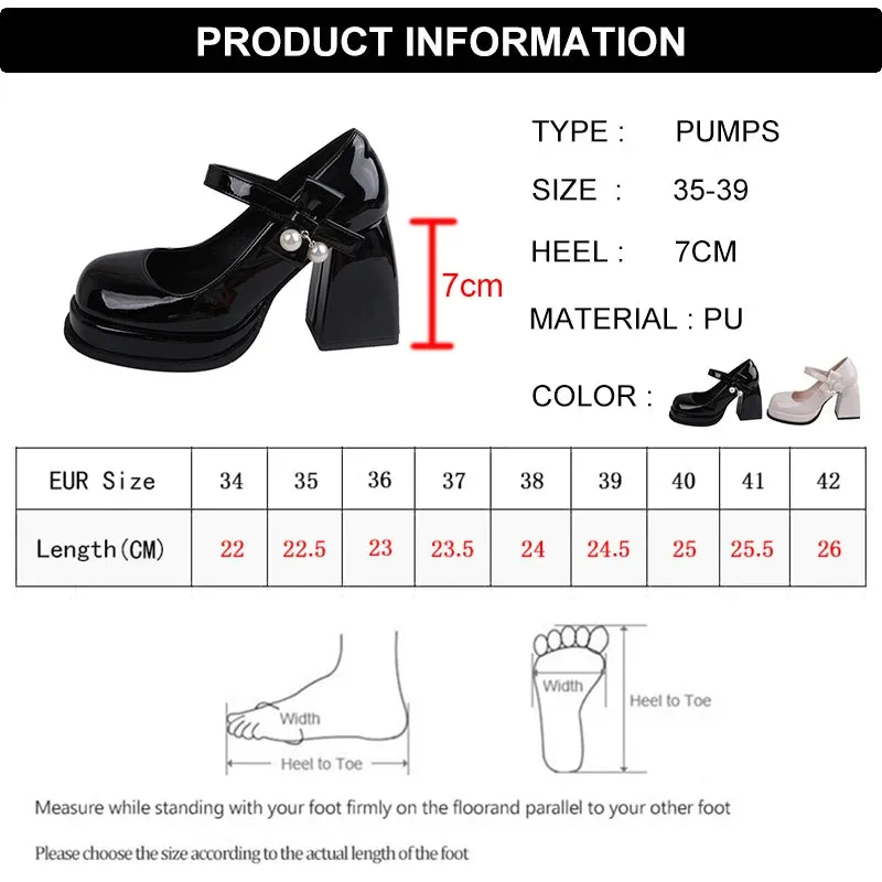 Hnzxzm Fashion Black White Platform Pumps for Women Bowknot Strap Thick Heels Mary Jane Shoes Woman Sweet High Heel Party Shoes Ladies