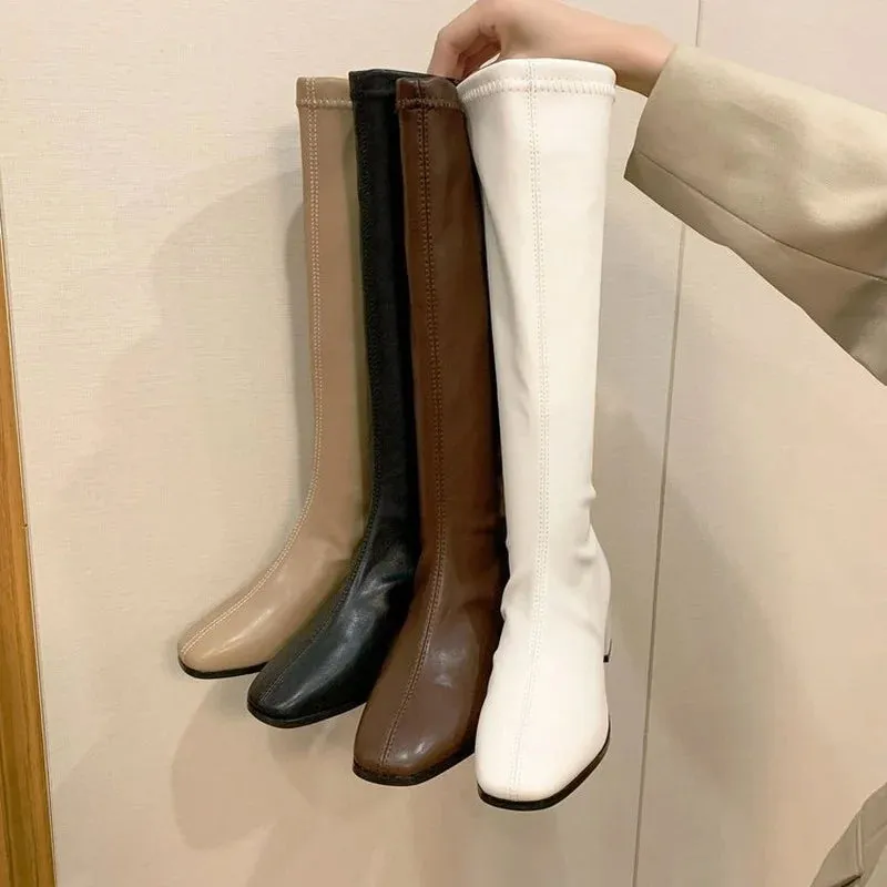 Hnzxzm Women Black High Heel Long Boots Fashion Autumn Winter Warm Knee High Boots Soft Leather Thigh High Boots Shoes Zipper Size 42