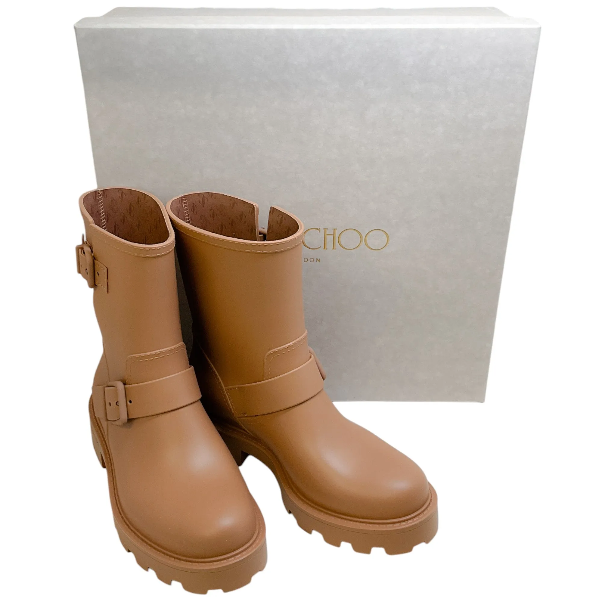 Jimmy Choo Camel Yael Biodegradable Rubber Rain Boots