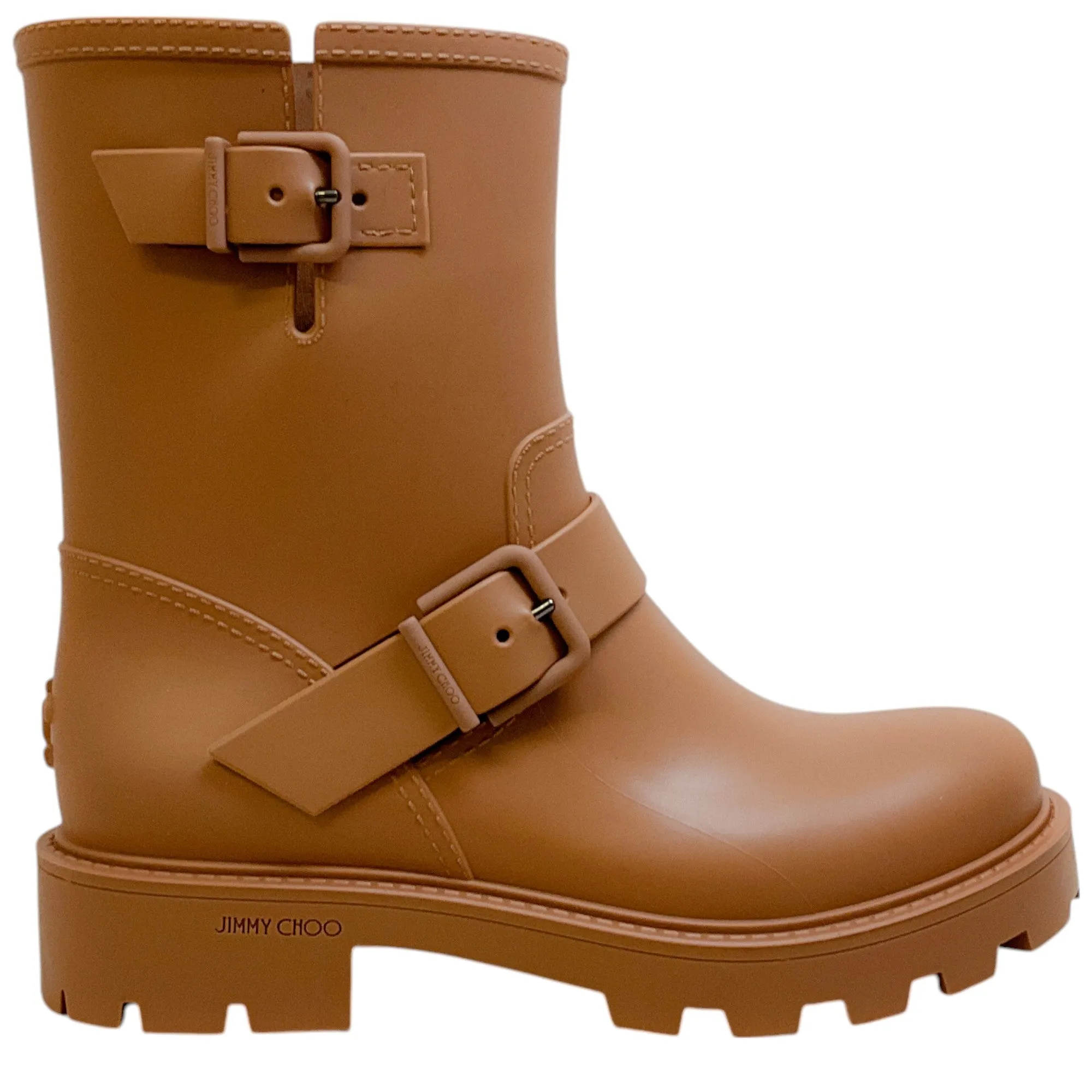 Jimmy Choo Camel Yael Biodegradable Rubber Rain Boots