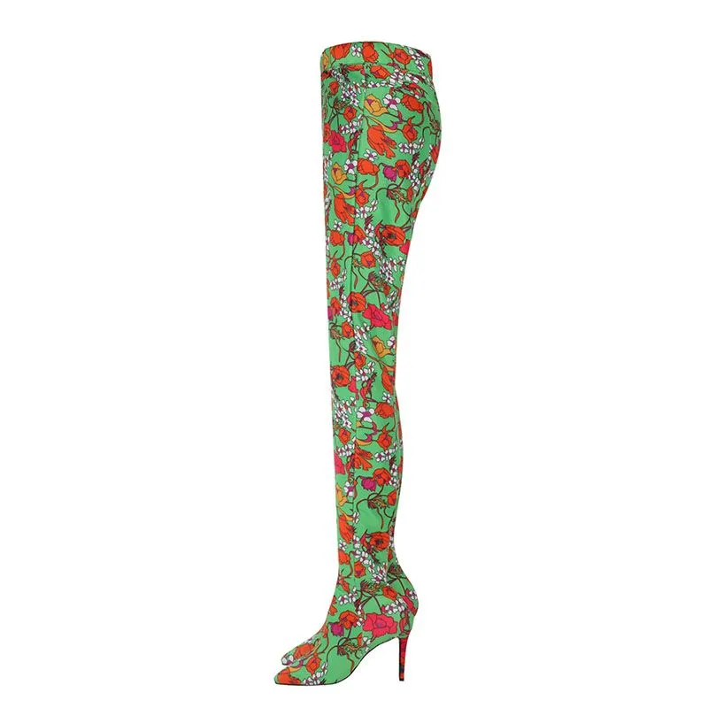 KEROL Printed Pointed Toe High Heel Boots