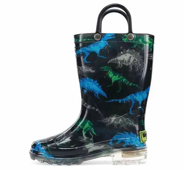 Kids Dinosaur Friends Lighted Rain Boot - Black