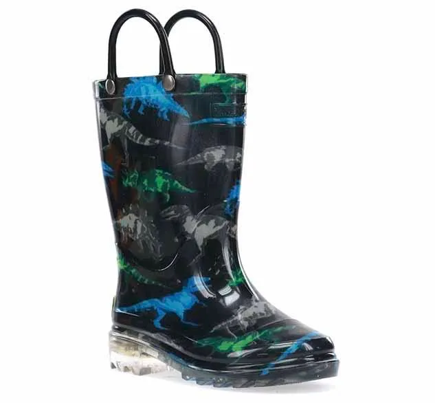 Kids Dinosaur Friends Lighted Rain Boot - Black