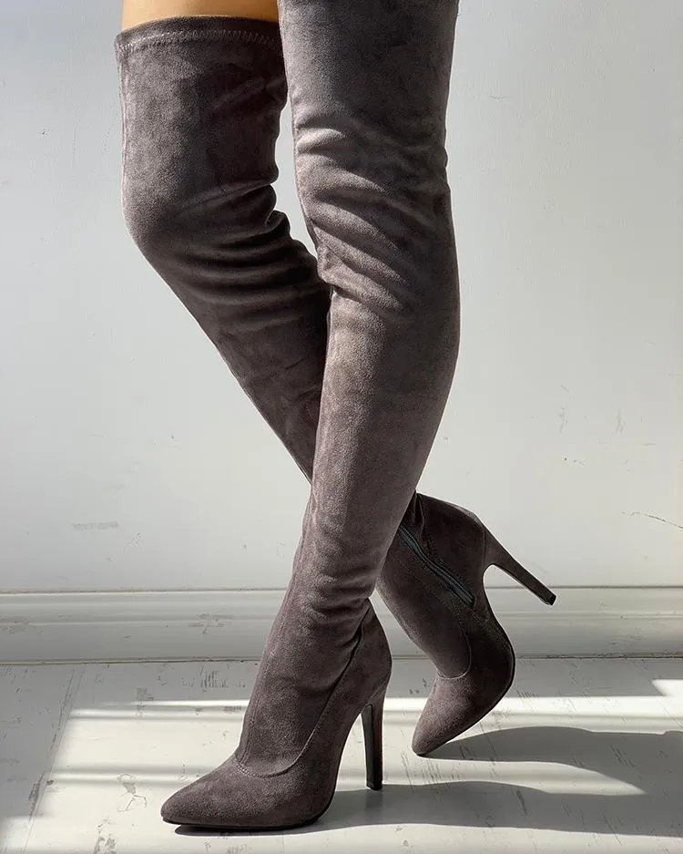 Knee High Pointed Toe Heels Red Boots
