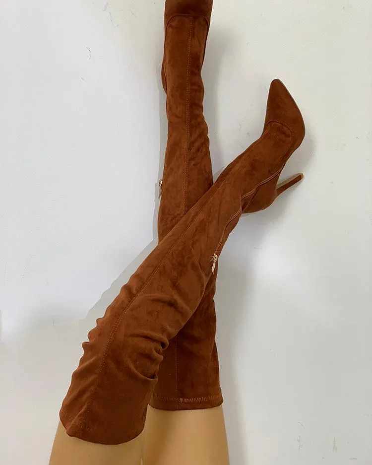 Knee High Pointed Toe Heels Red Boots