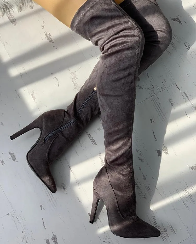 Knee High Pointed Toe Heels Red Boots