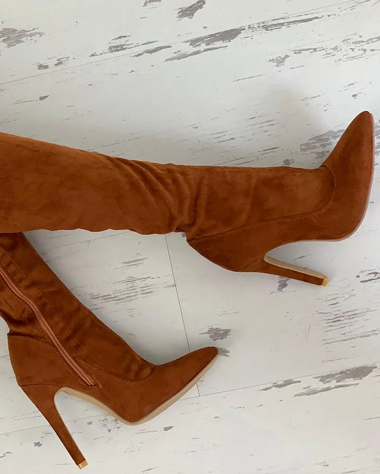 Knee High Pointed Toe Heels Red Boots