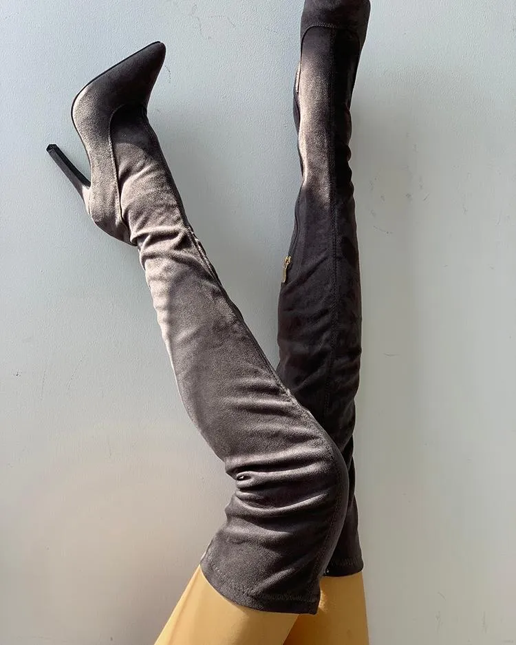 Knee High Pointed Toe Heels Red Boots