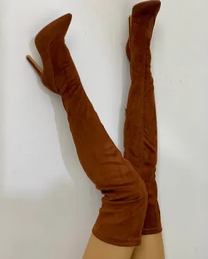 Knee High Pointed Toe Heels Red Boots