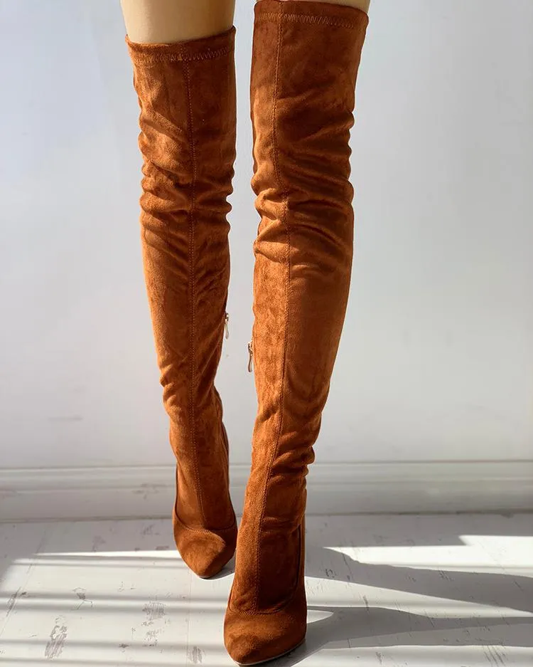Knee High Pointed Toe Heels Red Boots