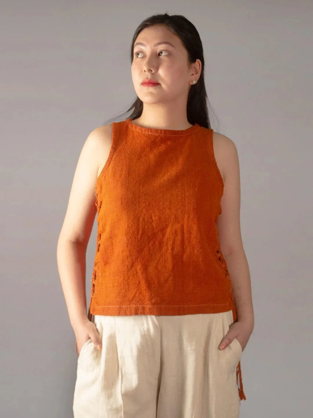 Knotted Dreams Indus Red Sleeveless Top