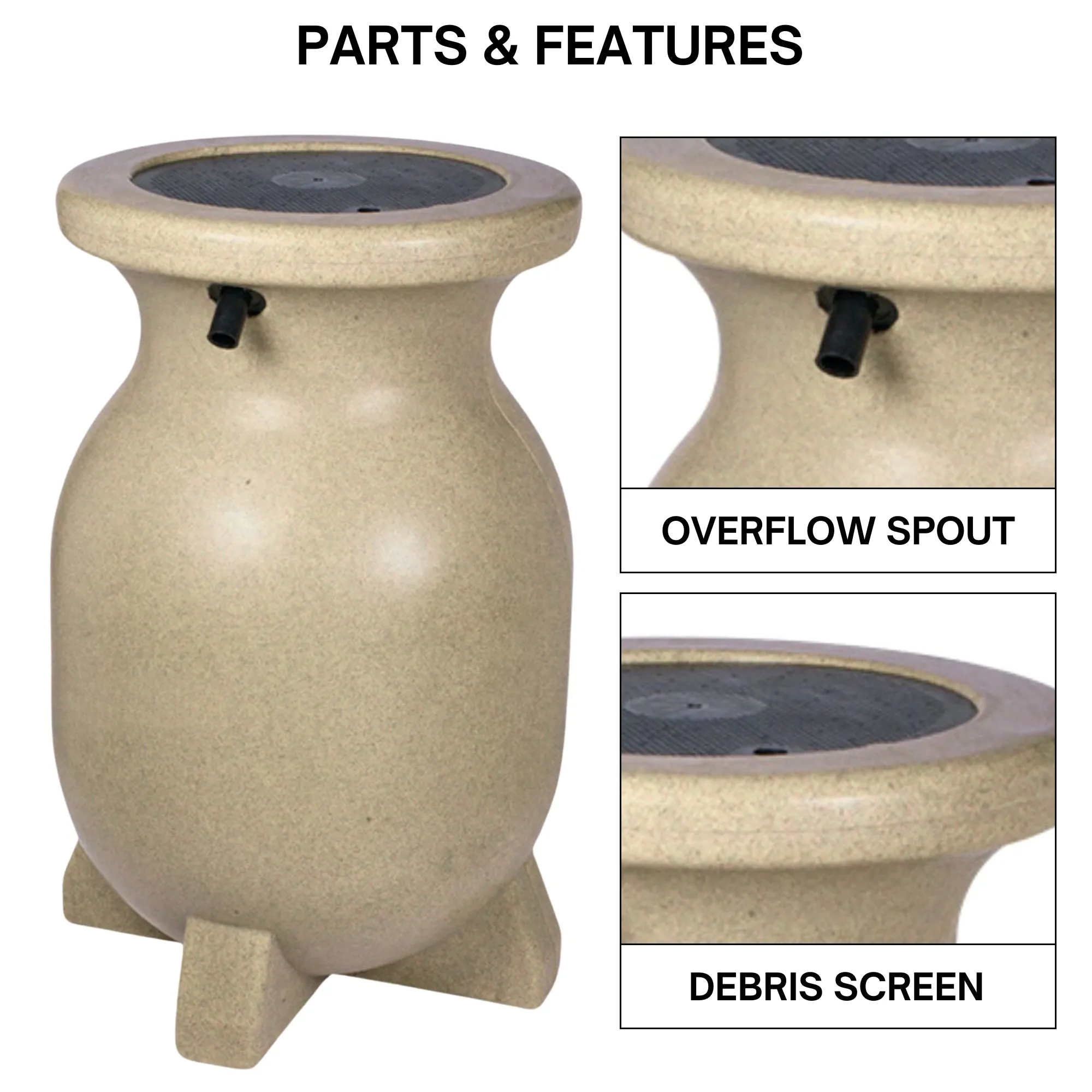 Koolscapes 55 Gallon Rain Barrel | Sandstone-Look Rainwater Collection Urn | Outdoor Water Catcher & Storage | Sustainable Watering For Lawn Plants & Gardens | Brass Spigot | Recycled Plastic | Beige