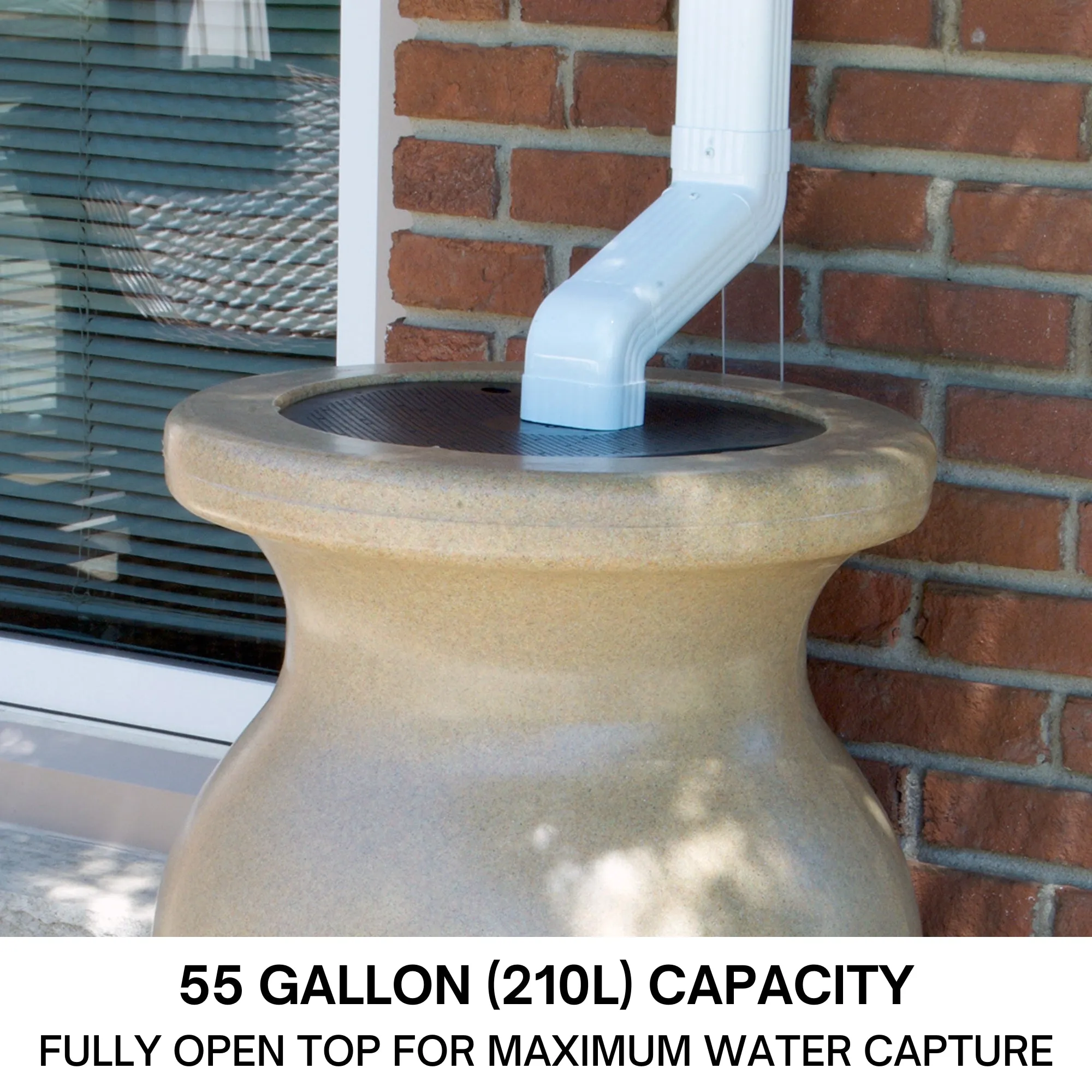 Koolscapes 55 Gallon Rain Barrel | Sandstone-Look Rainwater Collection Urn | Outdoor Water Catcher & Storage | Sustainable Watering For Lawn Plants & Gardens | Brass Spigot | Recycled Plastic | Beige