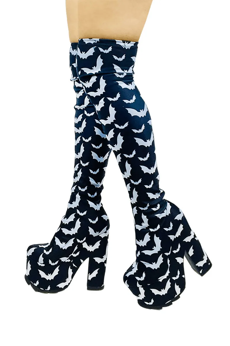 Labyrinth Bat Thigh High Boots [BLACK/WHITE]