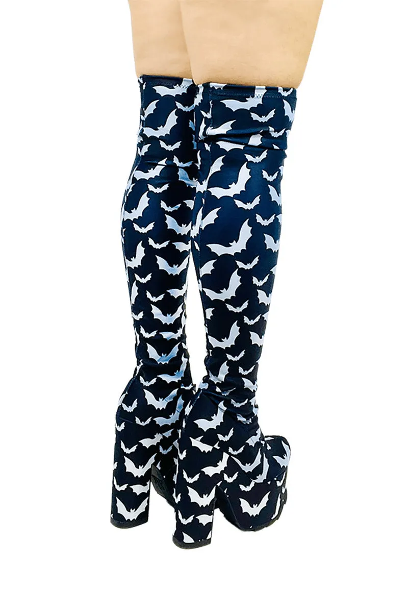 Labyrinth Bat Thigh High Boots [BLACK/WHITE]