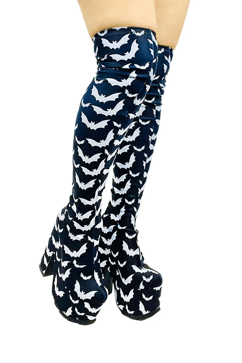 Labyrinth Bat Thigh High Boots [BLACK/WHITE]