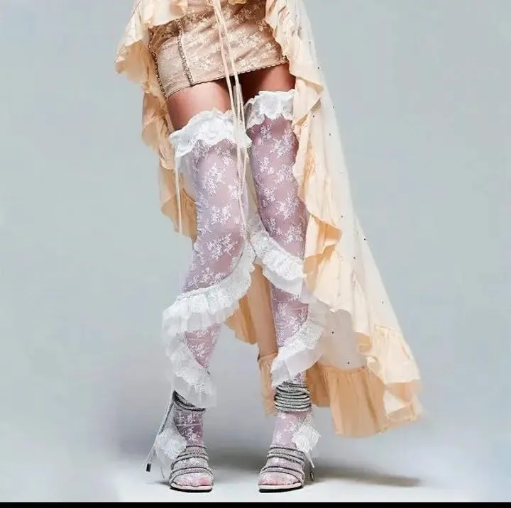Lace Ruffle Thigh Highs