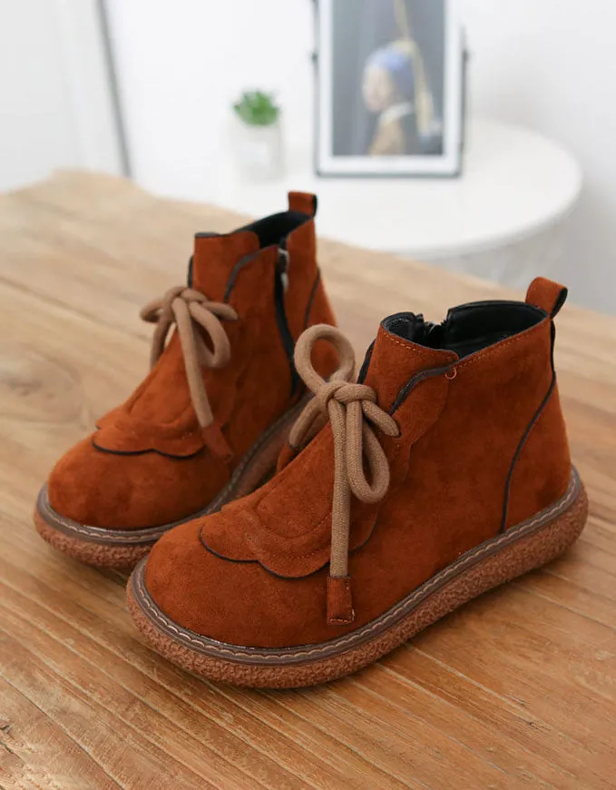 Lace-up Round Head Suede Handmade Retro Boots
