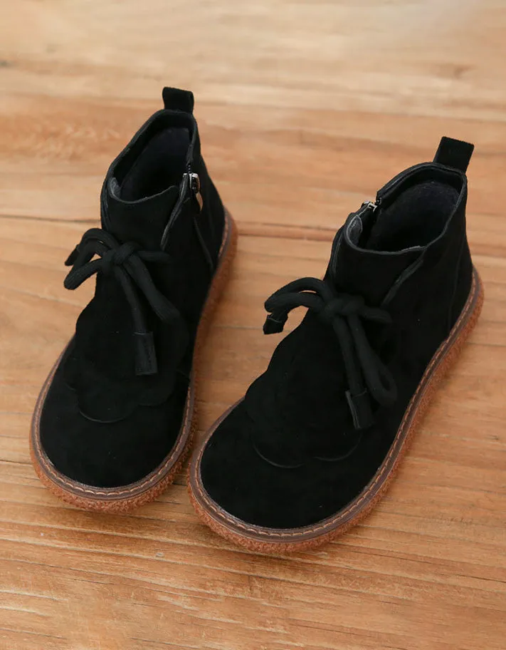 Lace-up Round Head Suede Handmade Retro Boots