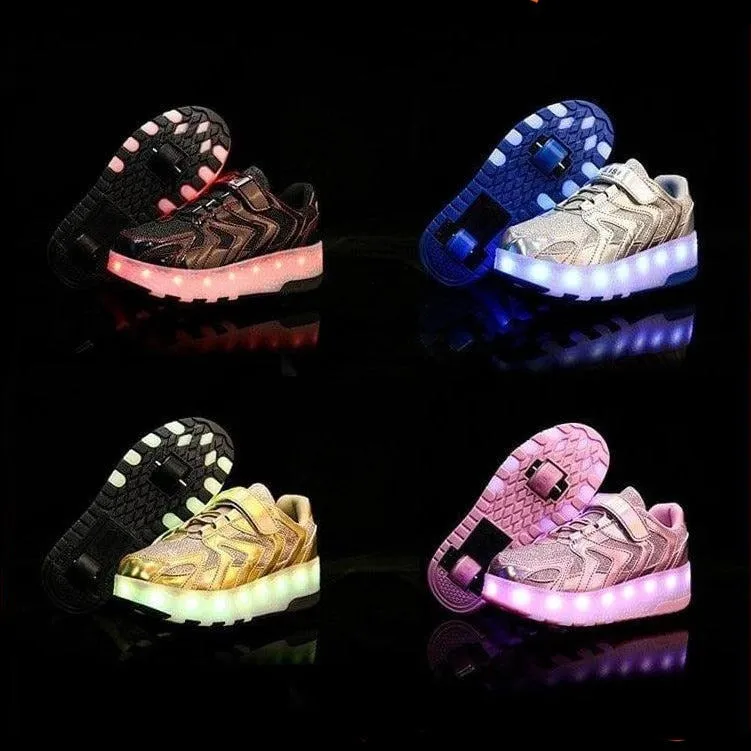 Led Light Up Shoes Roller Sneakers For Children With Double Wheels