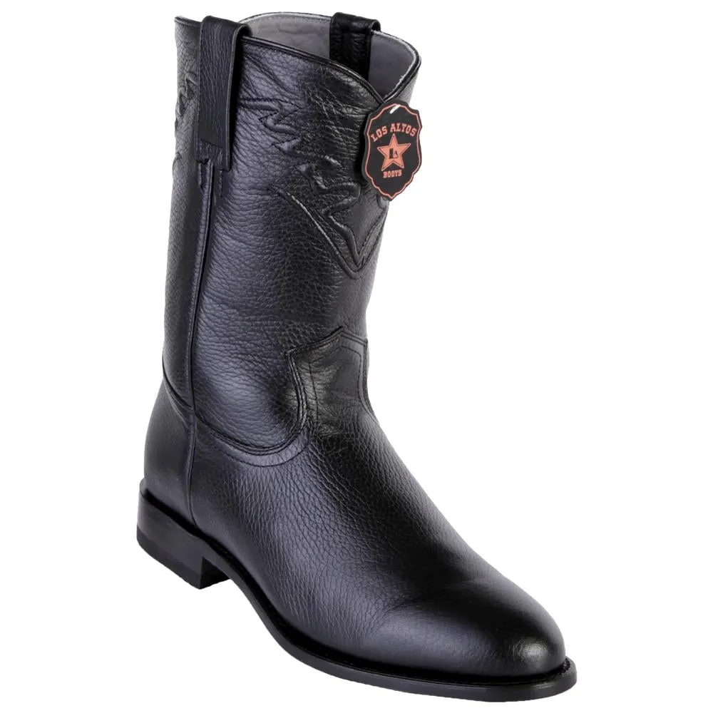 Los Altos Boots Mens #805105 Roper Style Genuine Elk Leather Boots Handcrafted | Color Black