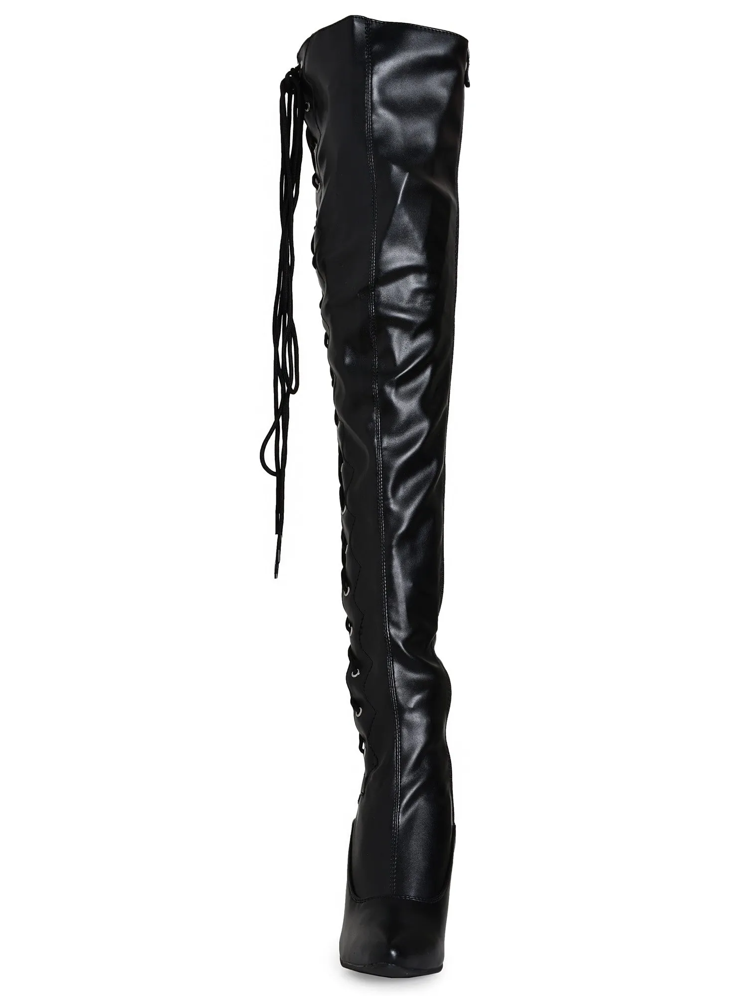 Matte Black Thigh Boots With Side Lacing