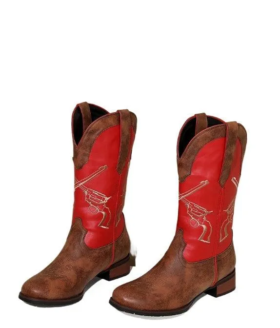 Men's Embroidered Western Cowboy Ankle Boots