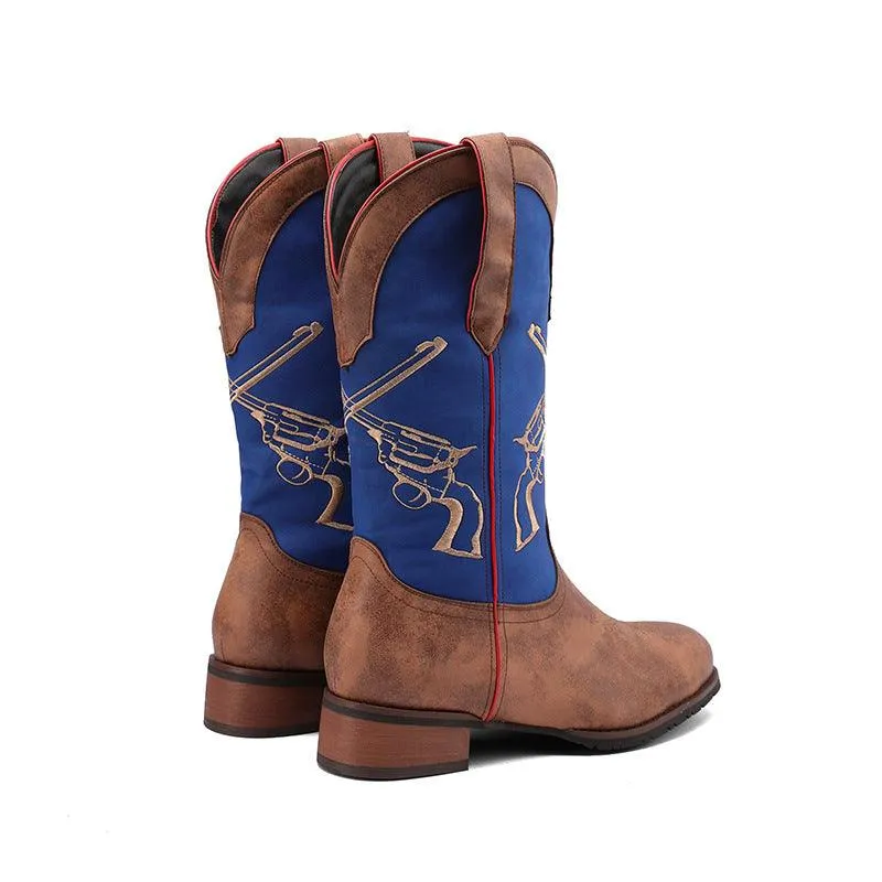 Men's Embroidered Western Cowboy Ankle Boots