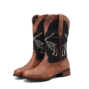 Men's Embroidered Western Cowboy Ankle Boots