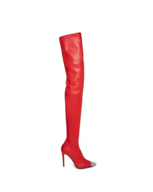 NAPA LEATHER THIGH HIGH BOOTS IN RED