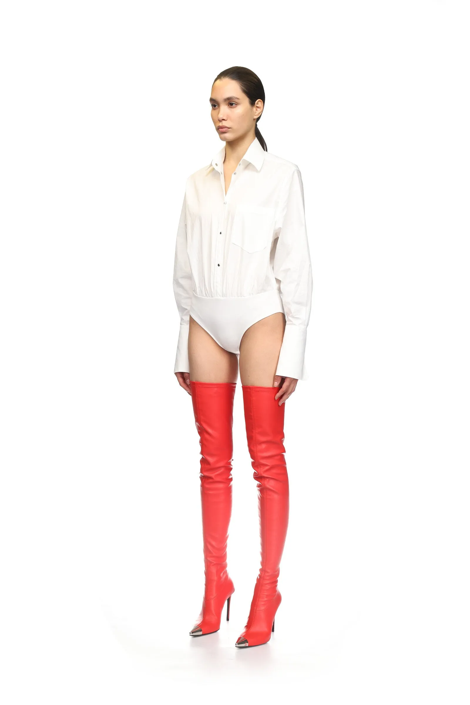 NAPA LEATHER THIGH HIGH BOOTS IN RED