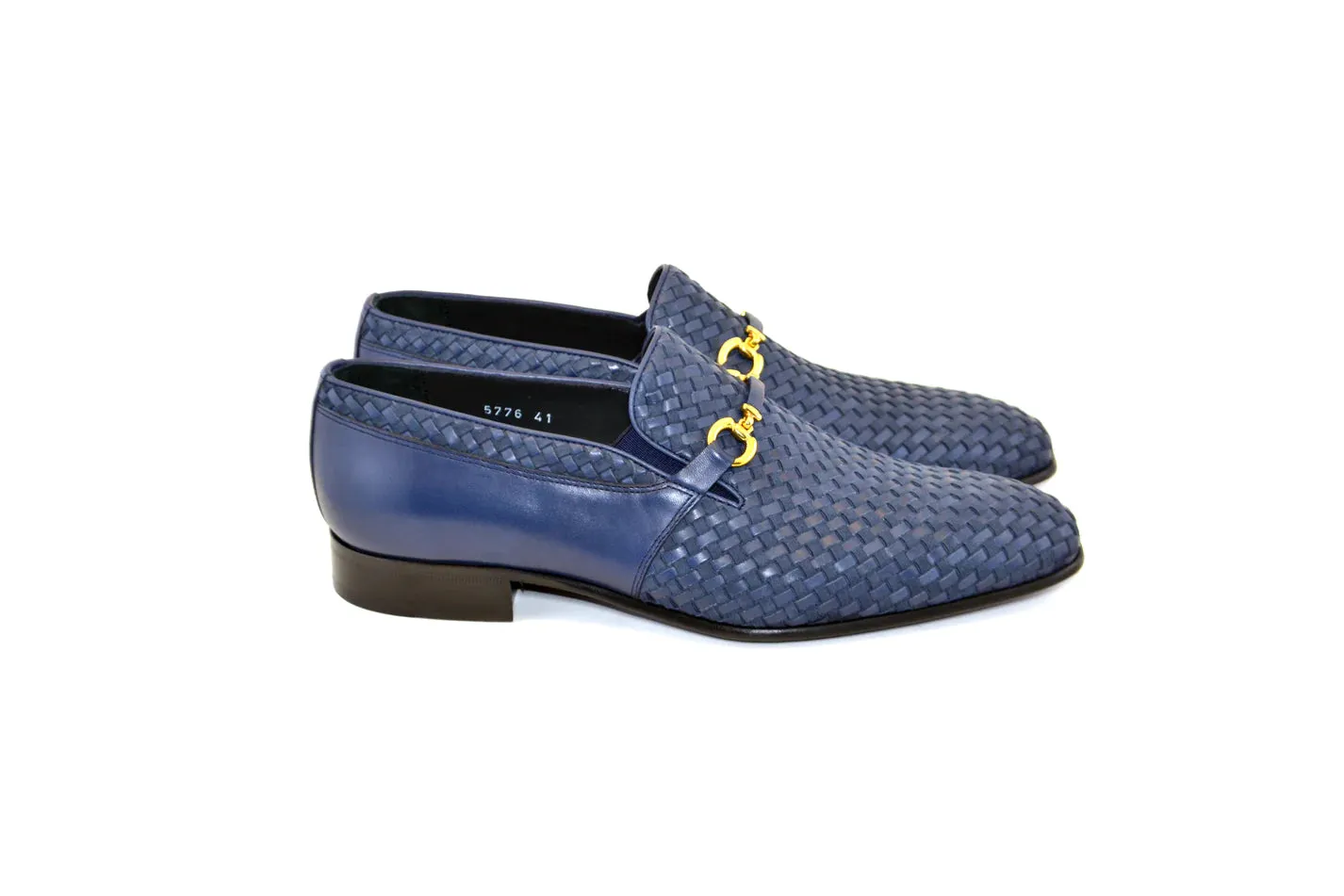 Navy Men's Suede and Leather Shoes Hand Made Woven Loafer C0223-5776
