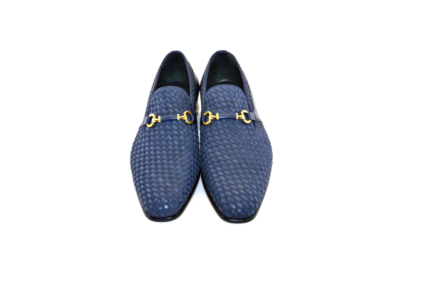 Navy Men's Suede and Leather Shoes Hand Made Woven Loafer C0223-5776