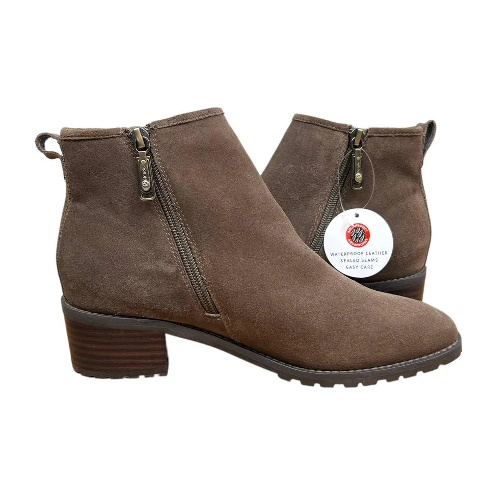 New Women's Brown Sawyer Suede Waterproof Block Heel Side Zip Sz 12 Boots/Booties, Retails $170 